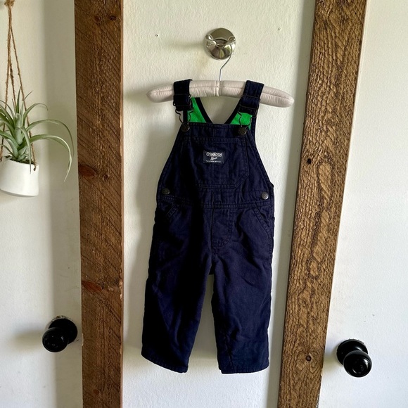 Y2k Baby OshKosh Overalls Vestbak Soft Flannel Fleece Lined - baby boy Size 9 M - Picture 1 of 7